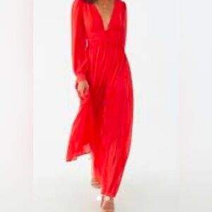 Forever 21 red long sleeve low cut maxi dress